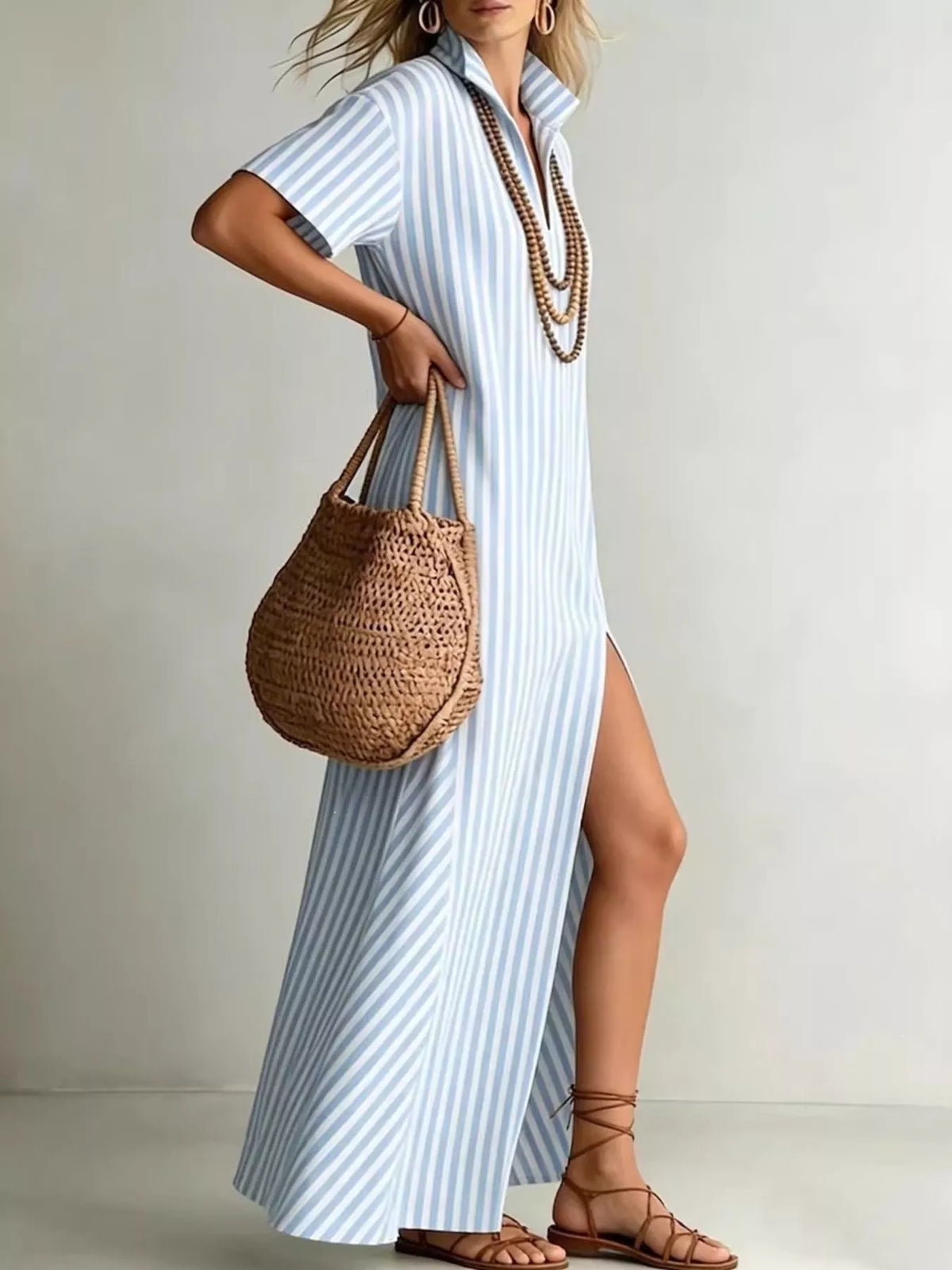 Full Size Striped Maxi Dress with Side Slit Plus SIze