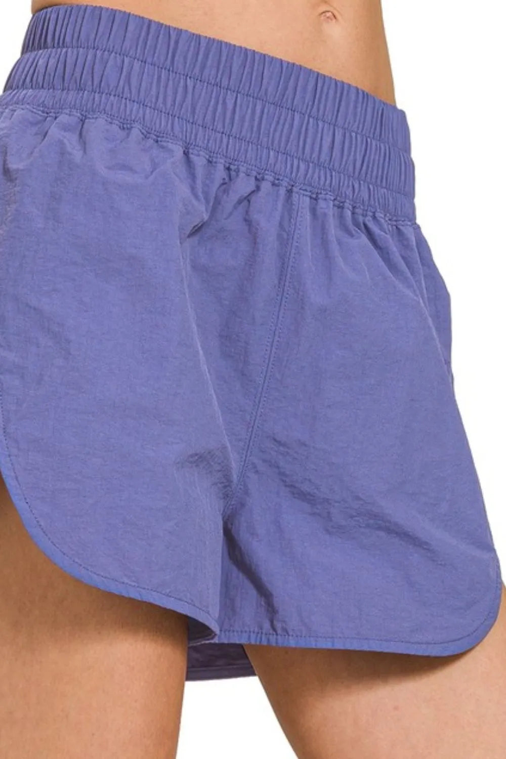 Zenana Windbreaker Smocked Waistband Running Shorts - Ladyez