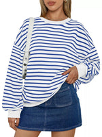 Striped Round Neck Oversized Casual Sweatshirt