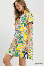 Umgee Tropical Print Collared Shift Dress
