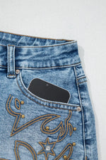 Western Embroidery Stud Denim Shorts