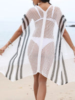 Open Front Contrast Openwork Cover-Up - Ladyez