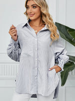 Striped Collared Neck Long Sleeve Shirt