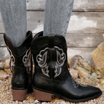 Point Toe Block Heels Boots - Ladyez