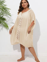 Crochet Trim V-Neck Beach Cover Up Dress - Ladyez