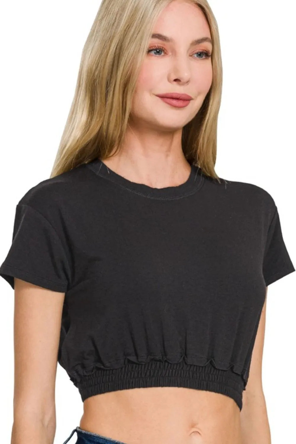 Zenana Elastic Hem Crop Top - Ladyez