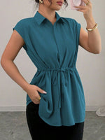Drawstring Waist Cap Sleeve Shirt