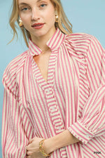 Umgee Striped V-Neck Button Down Top