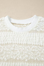 Sheer Lace Textured Patchwork Short Sleeve Top