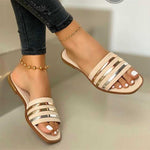 Open Toe Striped Flat Sandals
