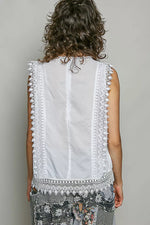 POL Allover Botanical Embroidered Scalloped Lace Sleeveless Top