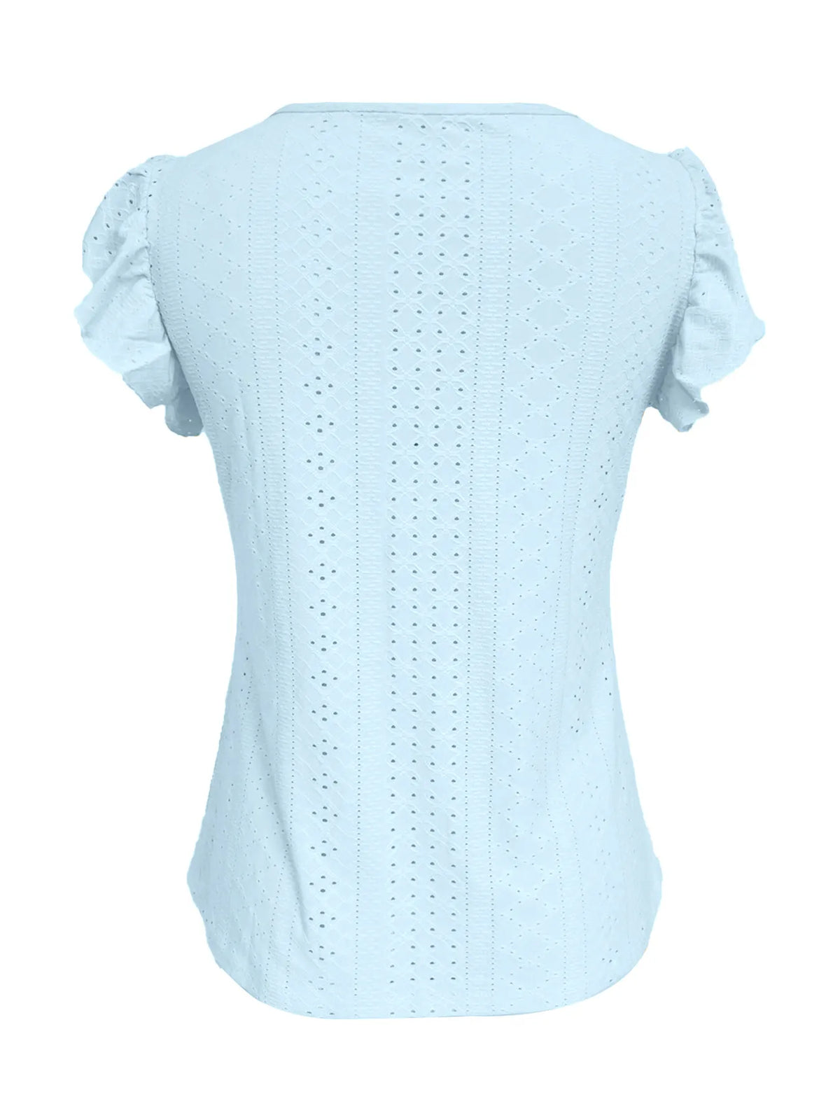 Eyelet Button-Front Flutter Sleeve Top - Ladyez