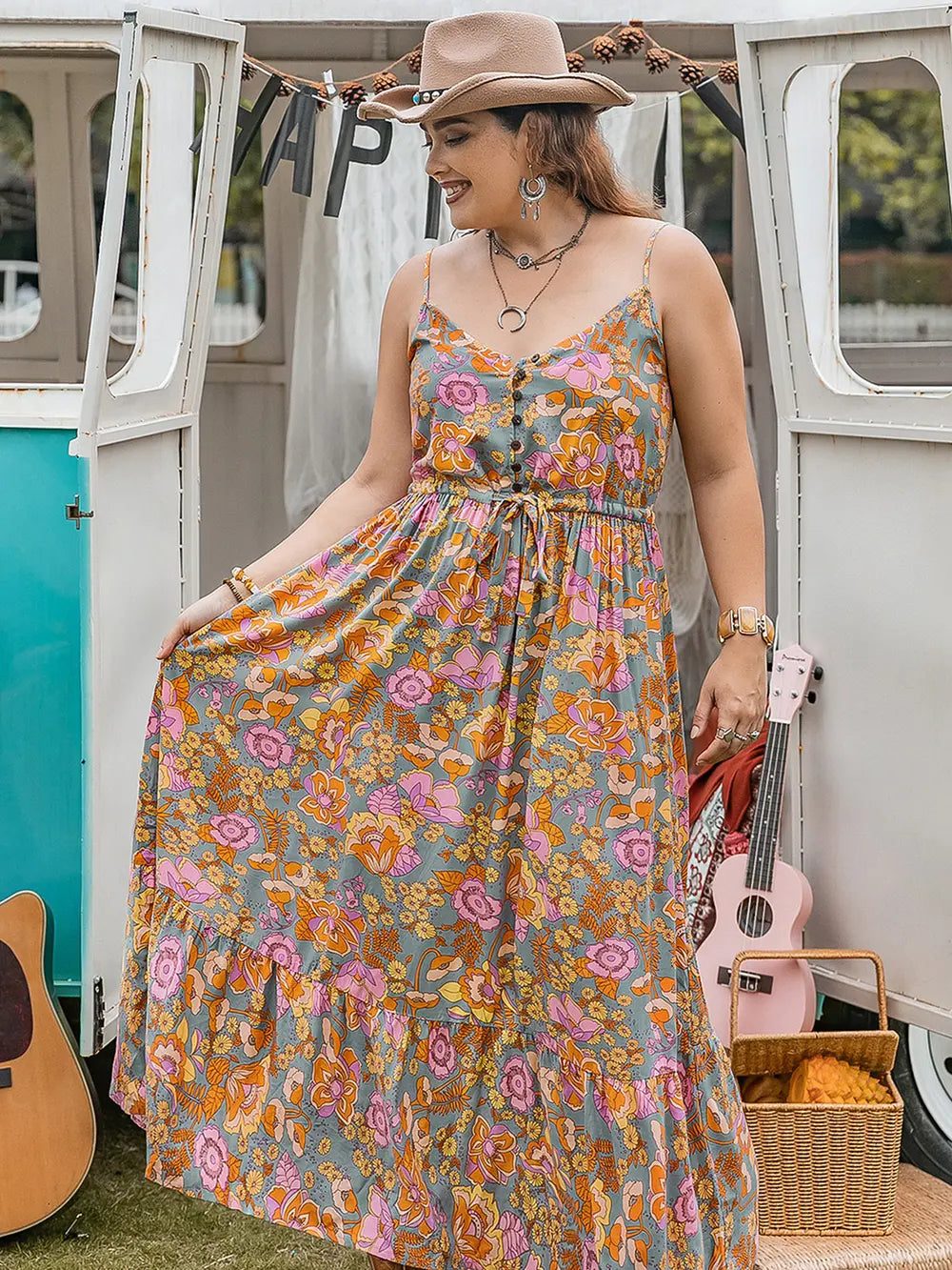 Drawstring Ruffle Hem Maxi Dress - Ladyez