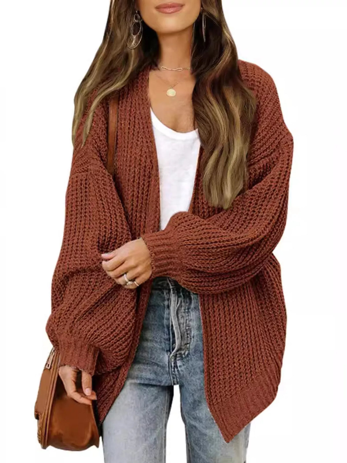 Open-Front Chunky Knit Cardigan