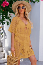 Openwork Tie Waist Cover Up - Ladyez