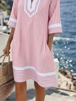 Full Size Striped V-Neck Casual Dress Plus Size