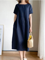 Full Size Casual Round Neck Midi Dress Plus Size - Ladyez
