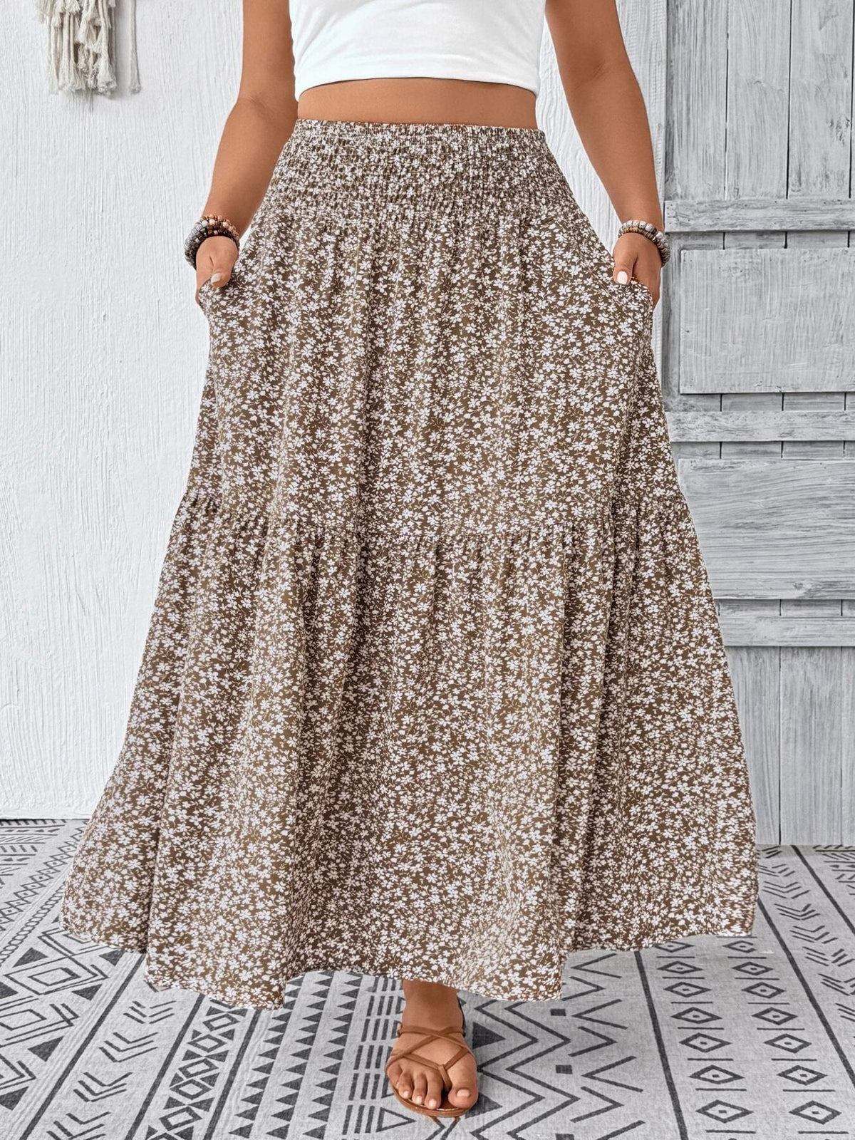 Plus Size Floral Print Tiered Skirt