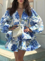 Floral Print Ruffle Layered Mini Dress