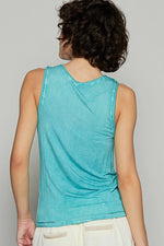POL Half Button Round Neck Washed Tank - Ladyez
