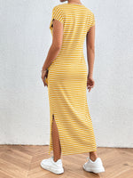 Honey Tied Striped Round Neck Short Sleeve Tee Dress - Ladyez