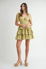 MABLE Floral Print Shoulder Tie Layered Mini Dress