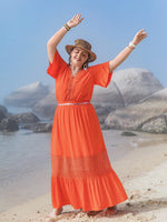 Plus Size V-Neck Flutter Sleeve Maxi Dress