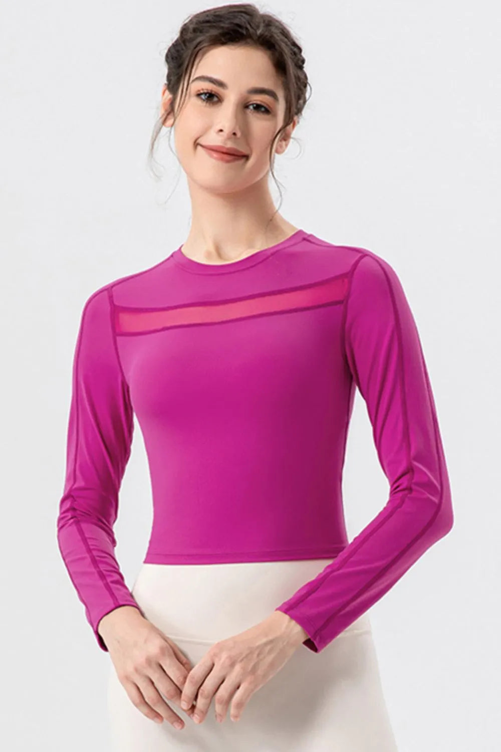 Round Neck Long Sleeve Active T-Shirt - Ladyez