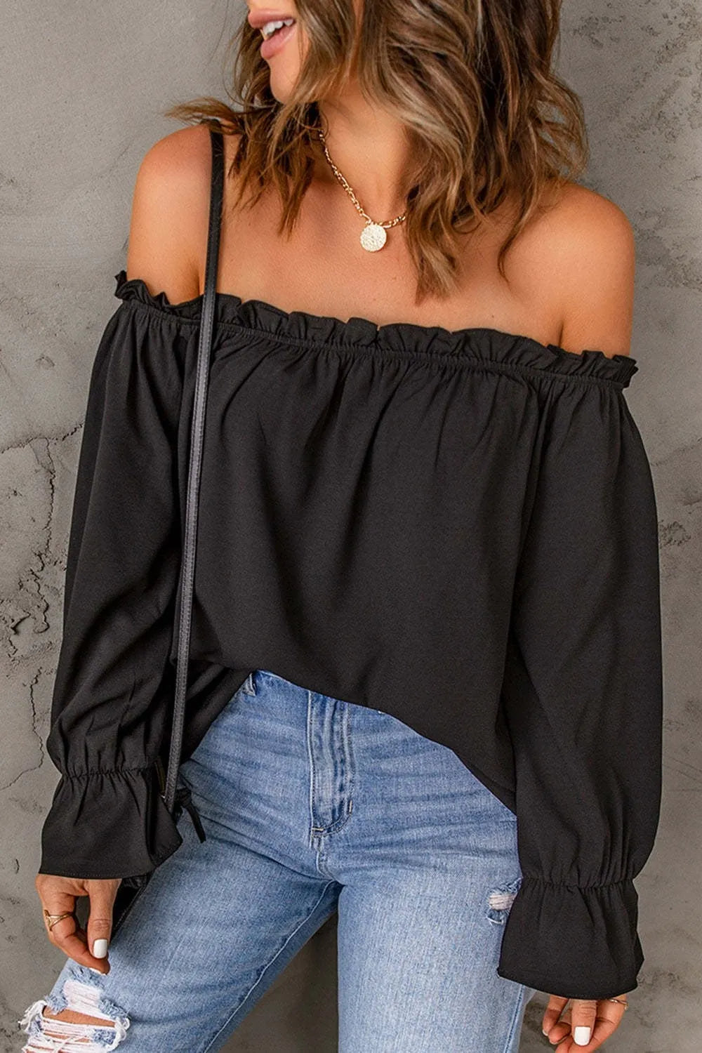 Frill Off-Shoulder Flounce Sleeve Blouse - Ladyez