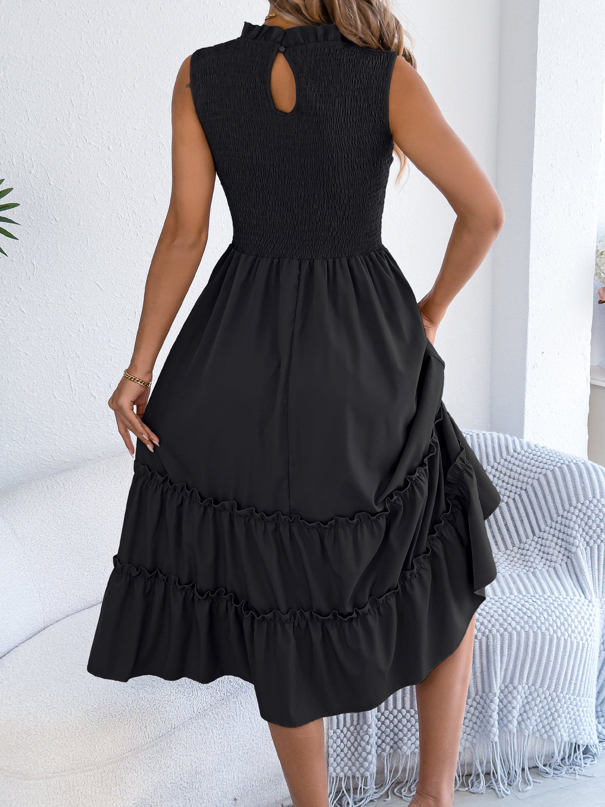 Smocked Sleeveless Tiered Dress