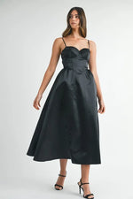 MABLE Solid Taffeta Spaghetti Strap Bustier Midi Dress - Ladyez