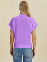 Double Take Full Size Mock Neck Short Sleeve Sweater