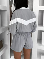 Color Block Zip-Up Jacket and Shorts Two-Piece Set