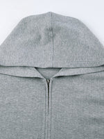Ribbed Knit Top and Shots Set with Hoodie