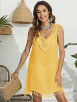 Tassel Scoop Neck Wide Strap Cover-Up - Ladyez
