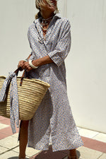 Tied Button Up Three-Quarter Sleeve Dress - Ladyez