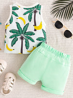 Children's Tropical Palm Print Tank Top & Shorts Set