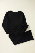 Round Neck Long Sleeve Top and Drawstring Pants Lounge Set - Ladyez