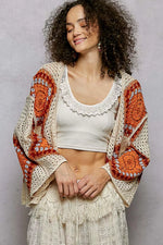 POL Open Front Crochet Cardigan with Granny Square Pattern