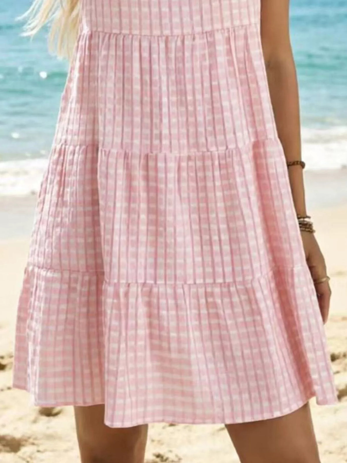 Textured Sleeveless Tiered Mini Dress