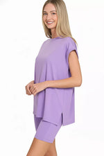 Zenana Brushed Dty Microfiber Top & Biker Shorts