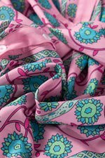 Printed Shirred Sleeve Buttoned Front Midi Dress with Sash