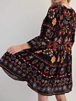 Bohemian Floral Print Long Sleeve Mini Dress