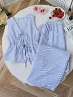 Striped Tie-Front Sleeveless Top and Pants Set
