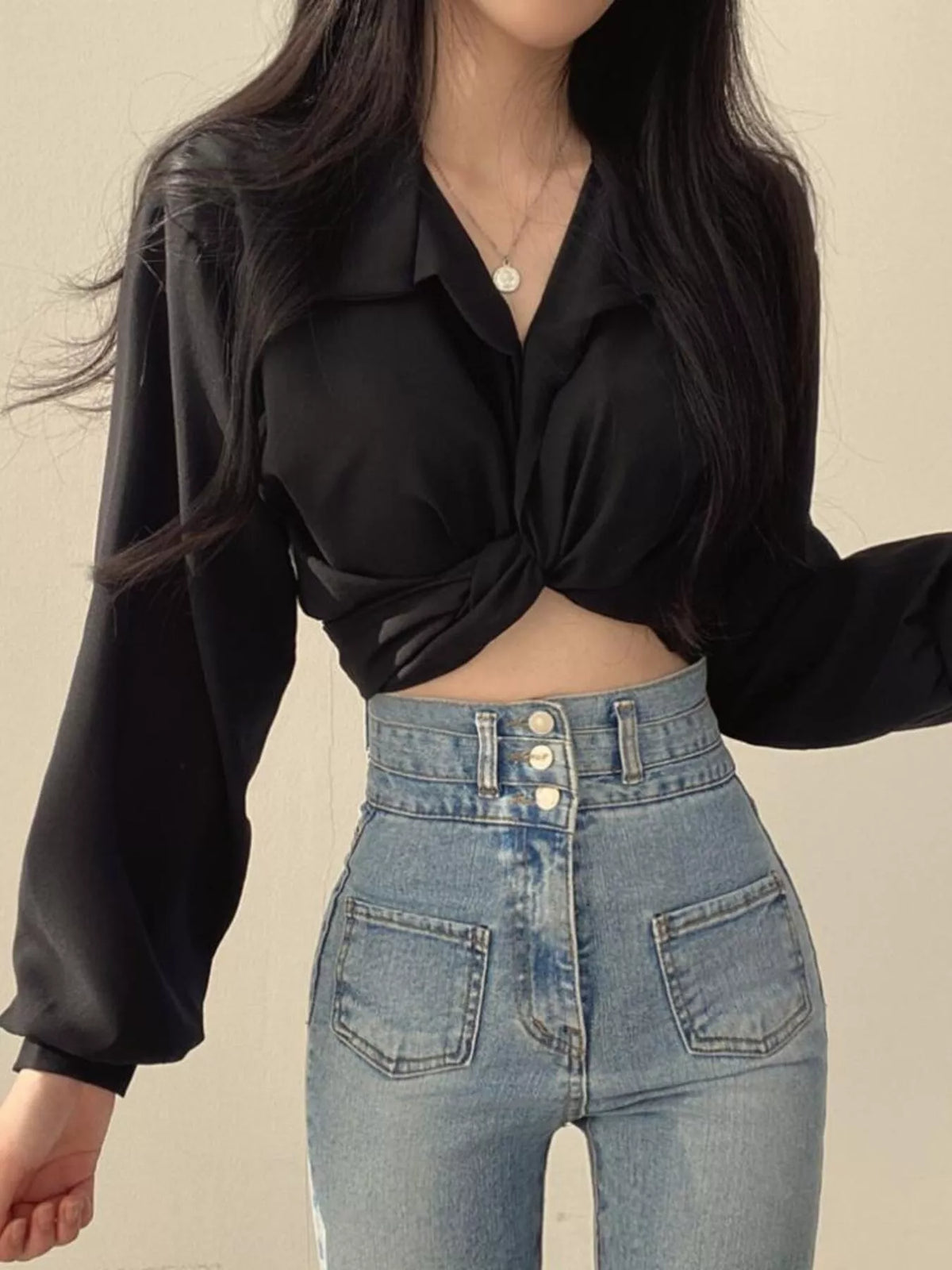 Twisted Front Long Sleeve Shirt
