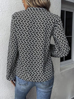 Printed Notched Balloon Sleeve Blouse