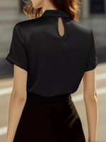 Satin Keyhole Short Sleeve Blouse
