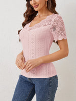 Lace Trim Eyelet Embroidered Summer T-Shirt - Ladyez