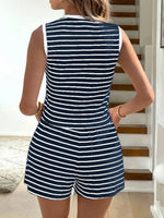 Striped Knit Tie-Front Sleeveless Top & Shorts Set