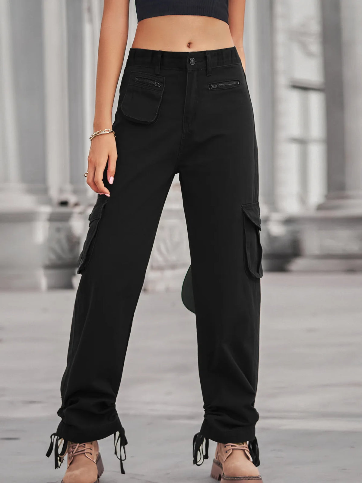 Drawstring Cargo Jeans - Ladyez